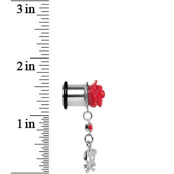 Red Rose Flower Skull Crossbones Dangle Plug Sizes 5mm to 12mm