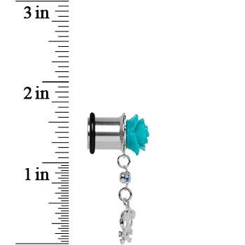Aqua Rose Flower Skull Crossbones Dangle Plug Sizes 5mm to 12mm