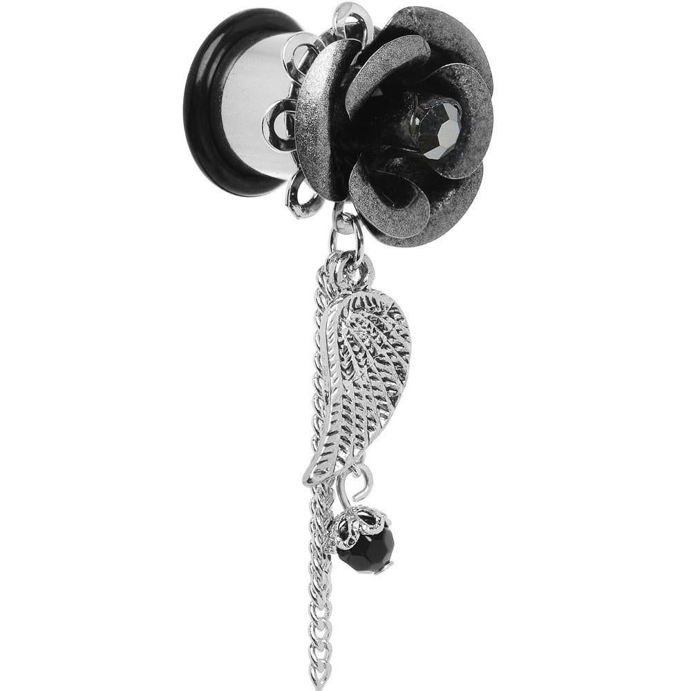 Midnight Gem Rose Flower Angel Wing Dangle Plug Sizes 6mm to 12mm