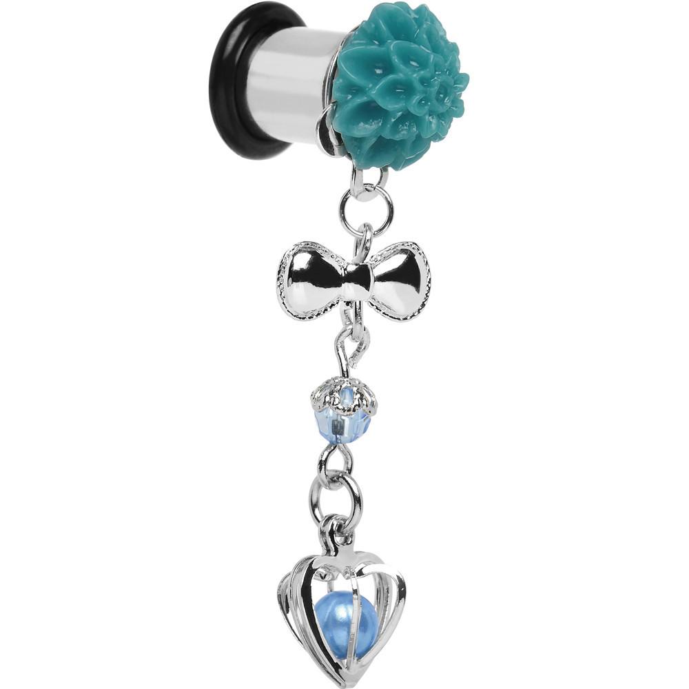 Aqua Flower Heart to Heart Dangle Plug Sizes 5mm to 12mm