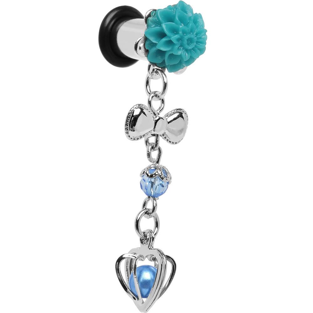 Aqua Flower Heart to Heart Dangle Plug Sizes 5mm to 12mm