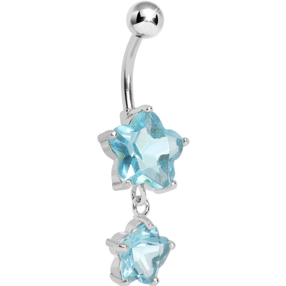 Light Blue Gem Flower Drop Belly Ring