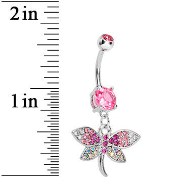 Pink CZ Multi-Color Dragonfly Belly Ring