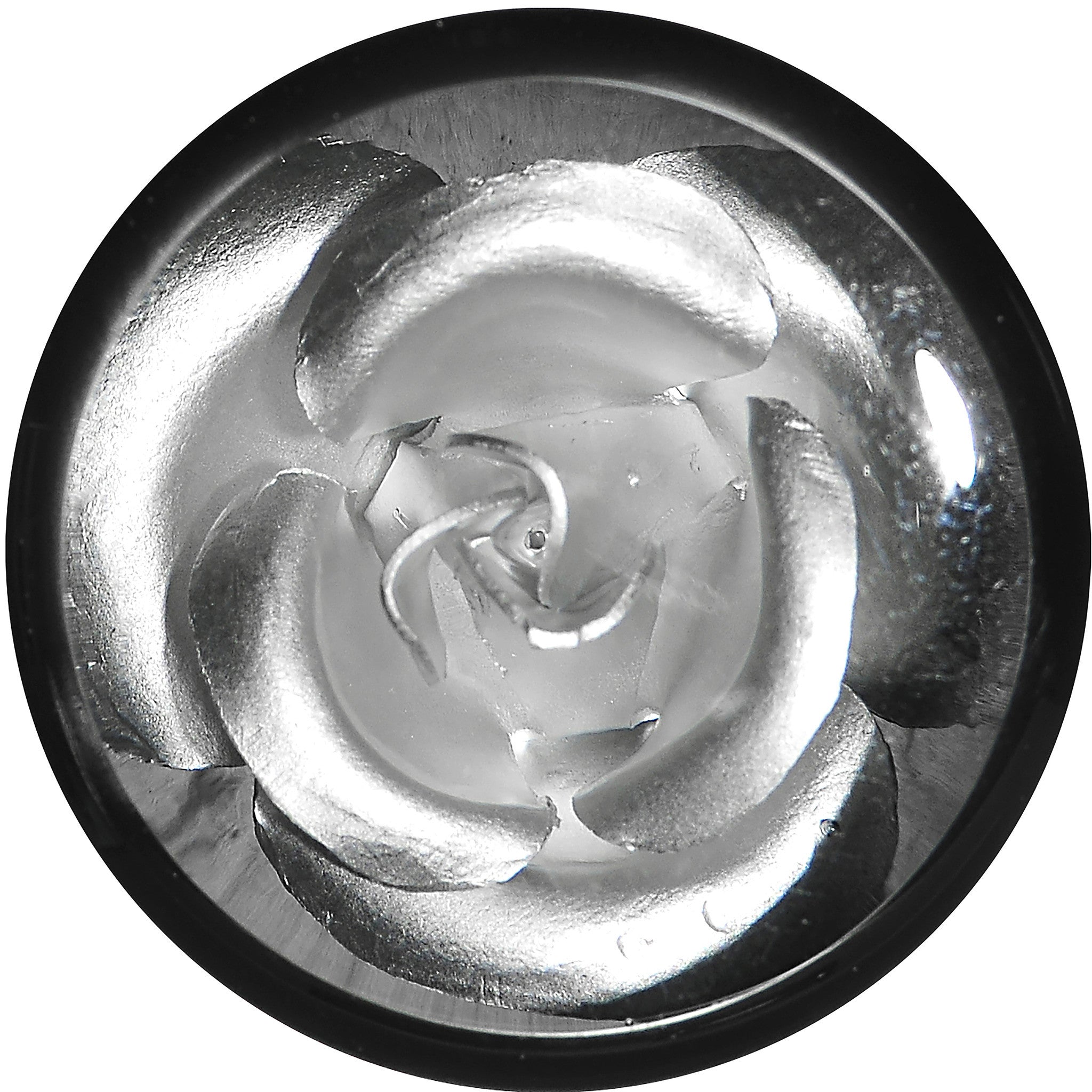 18mm Black Acrylic Silver Metallic Rose Flower Plug