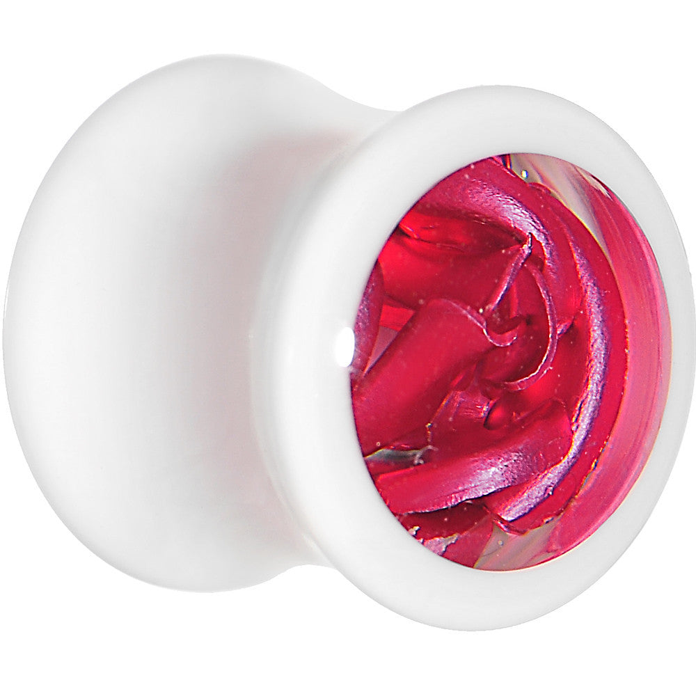 00G White Acrylic Pink Metallic Rose Flower Plug