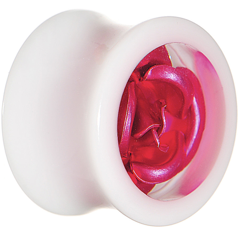 9/16 White Acrylic Pink Metallic Rose Flower Plug