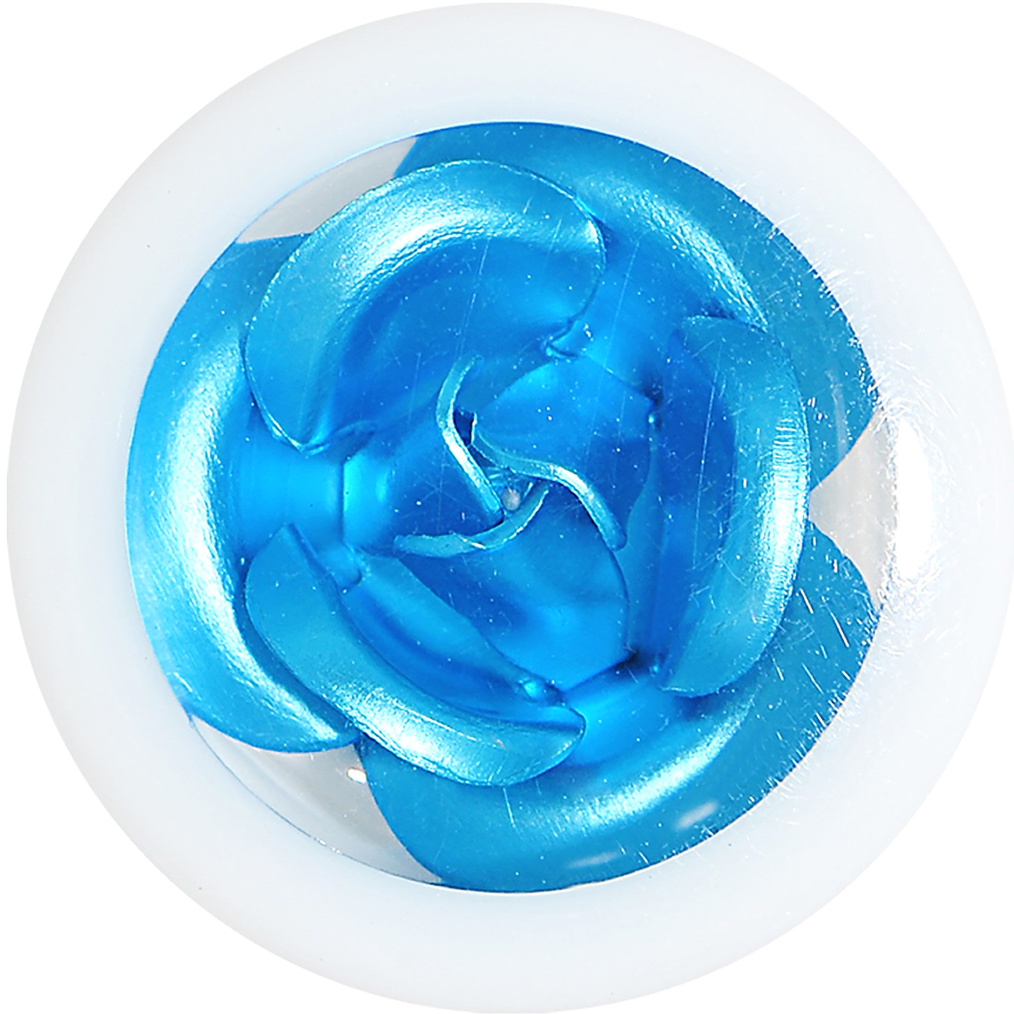 18mm White Acrylic Aqua Metallic Rose Flower Plug