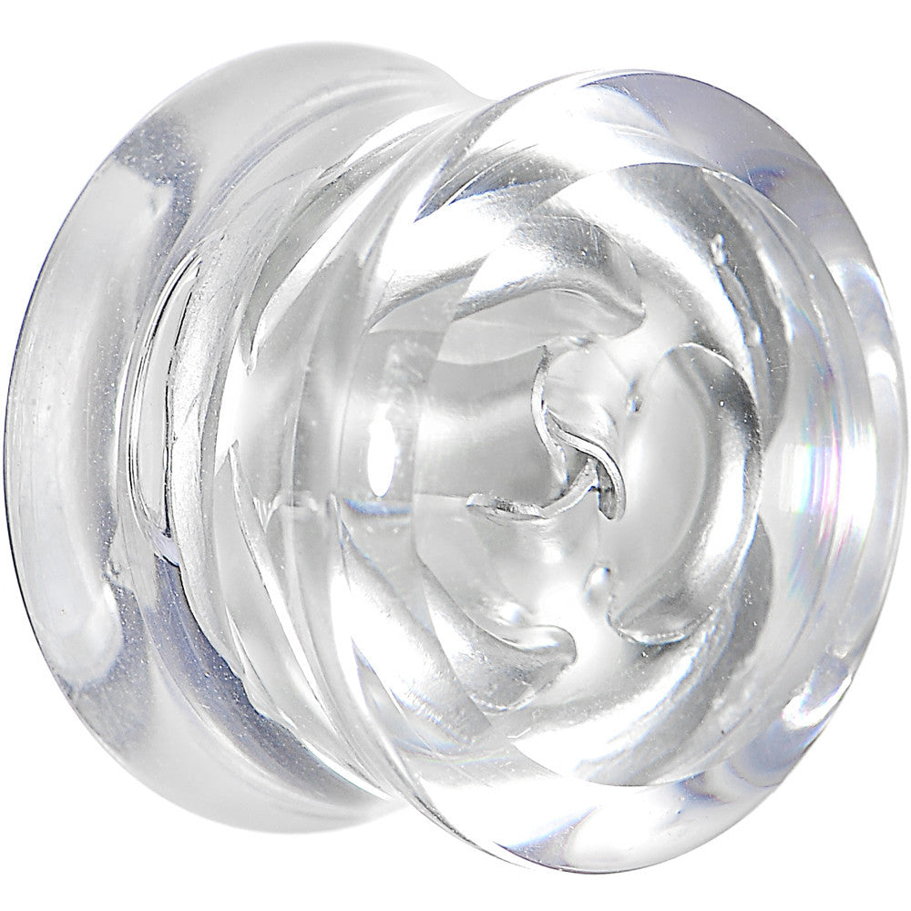 9/16 Clear Acrylic Floating Silver Metallic Rose Flower Plug