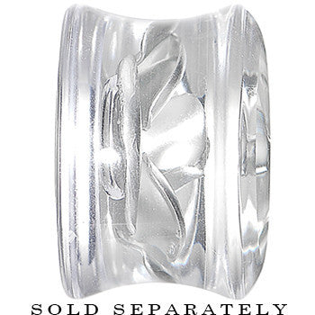 9/16 Clear Acrylic Floating Silver Metallic Rose Flower Plug