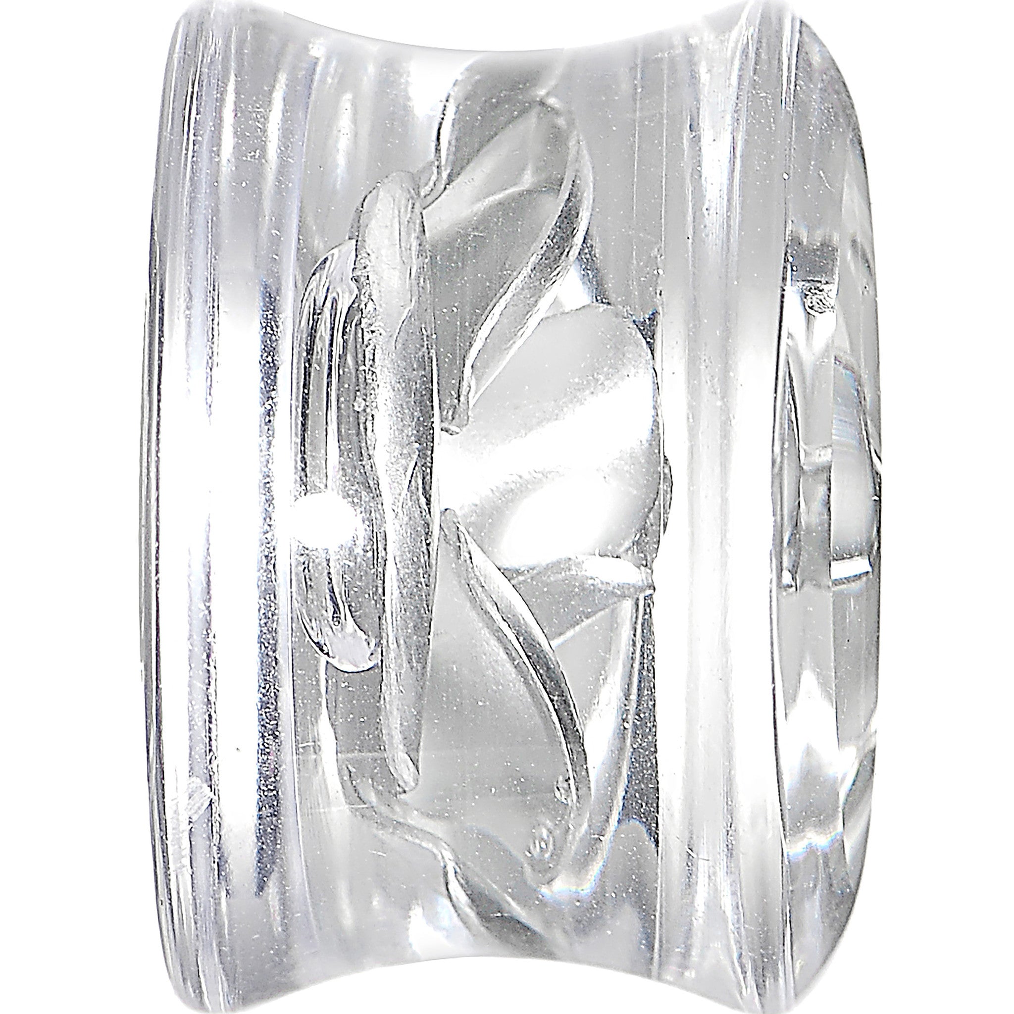 9/16 Clear Acrylic Floating Silver Metallic Rose Flower Plug