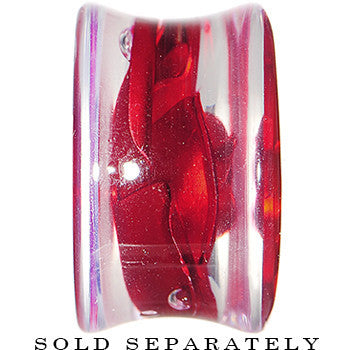 18mm Clear Acrylic Floating Red Metallic Rose Flower Plug