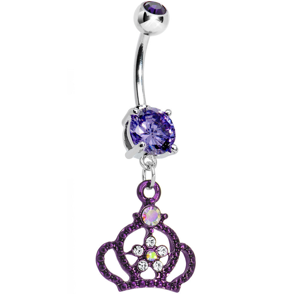 Purple Gem Princess Crown Belly Button Ring