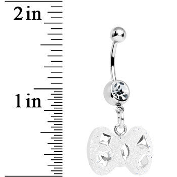 Crystalline Gem Clear Glitter Bow Dangle Belly Ring