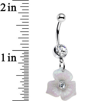 Crystalline Gem Three Petal Glitter Flower Dangle Belly Ring