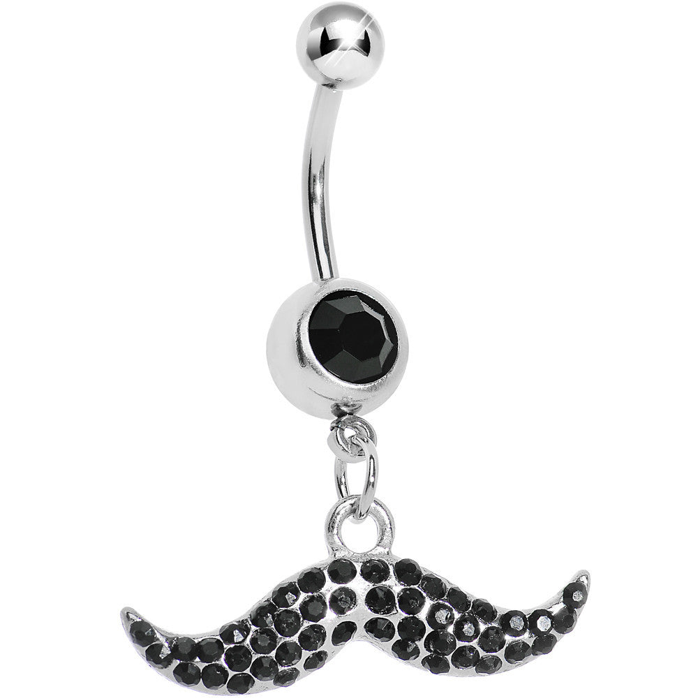 Black Gem Paved Mustache Belly Ring