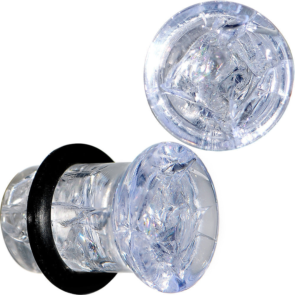 0G Clear Crackled Glass Acrylic Plug