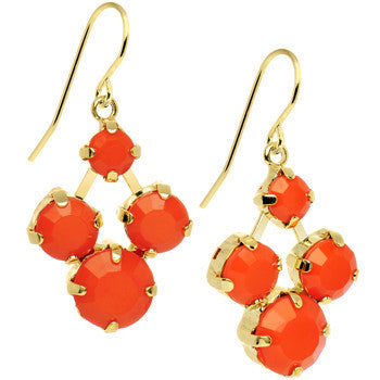 Orange Neon Stone Gold Tone Sunshine Chandelier Earrings