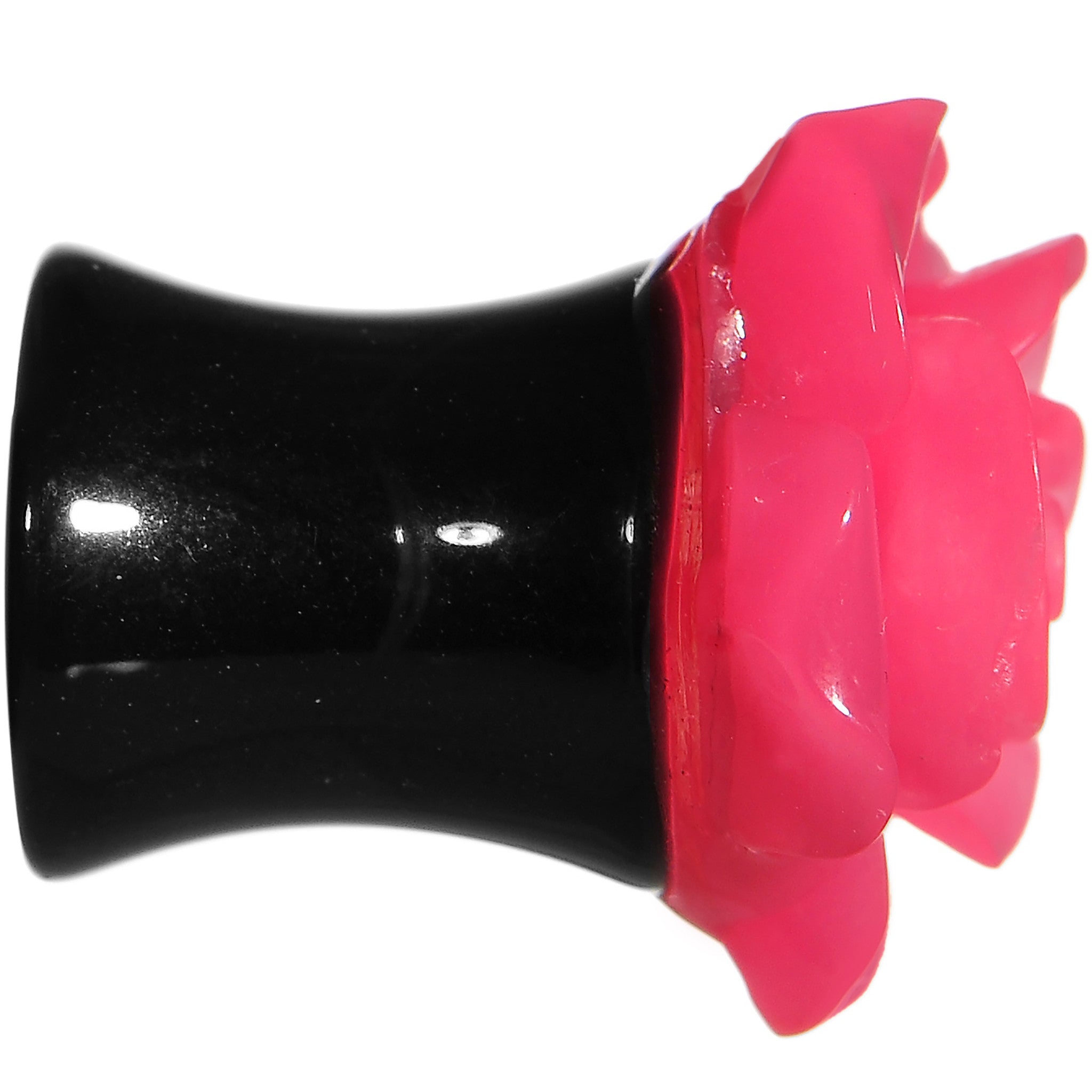 2G Acrylic Black Neon Pink Rose Flower Saddle Plug