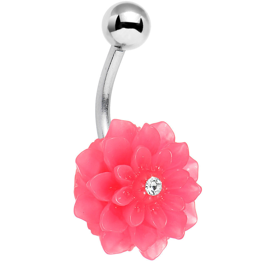 Crystalline Gem Pink Neon Carnation Belly Ring