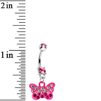 Double Pink Gem Crystalline Butterfly Dangle Belly Ring