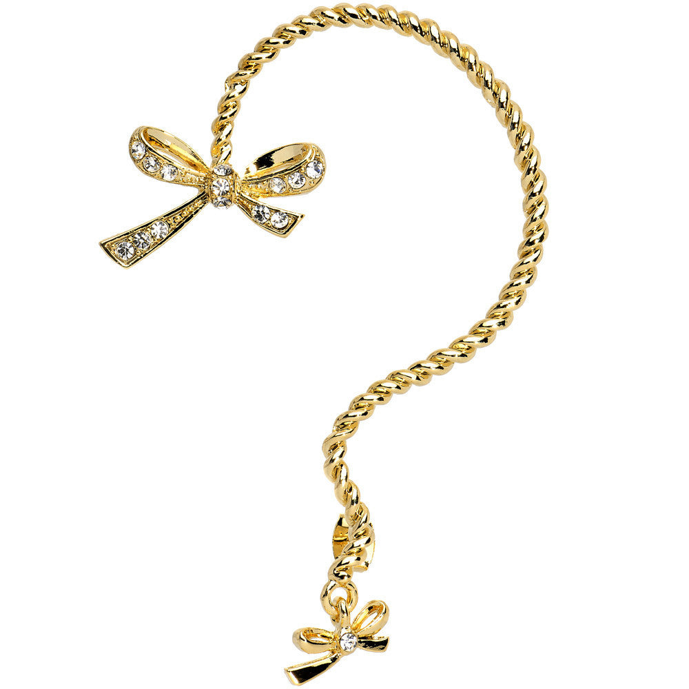 Gold Tone Bowtie Wrap Ear Cuff Stud Earring