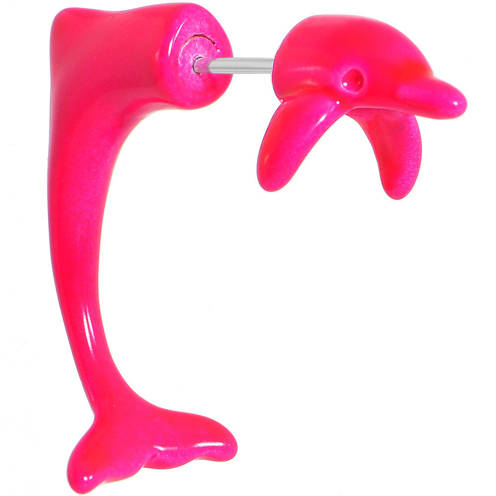 Pink Acrylic Leaping Dolphin Fake Taper Ear Plug