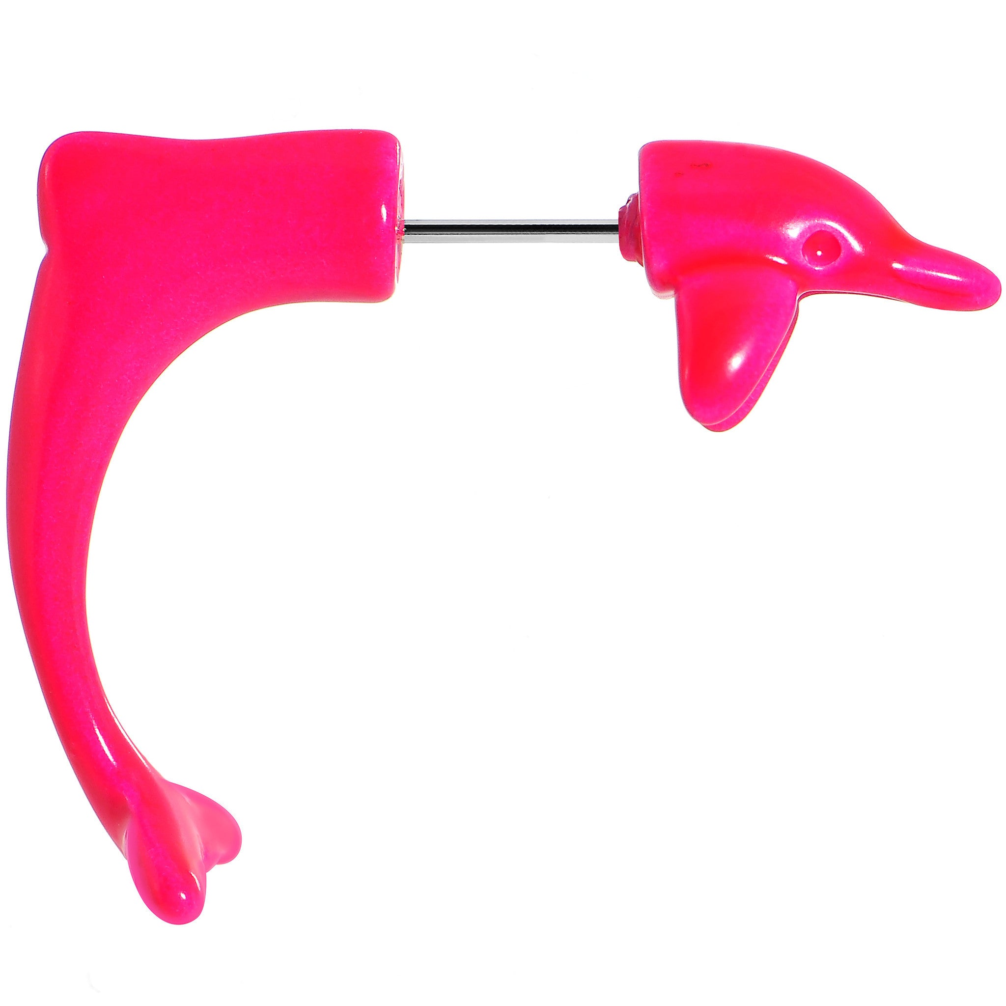 Pink Acrylic Leaping Dolphin Fake Taper Ear Plug