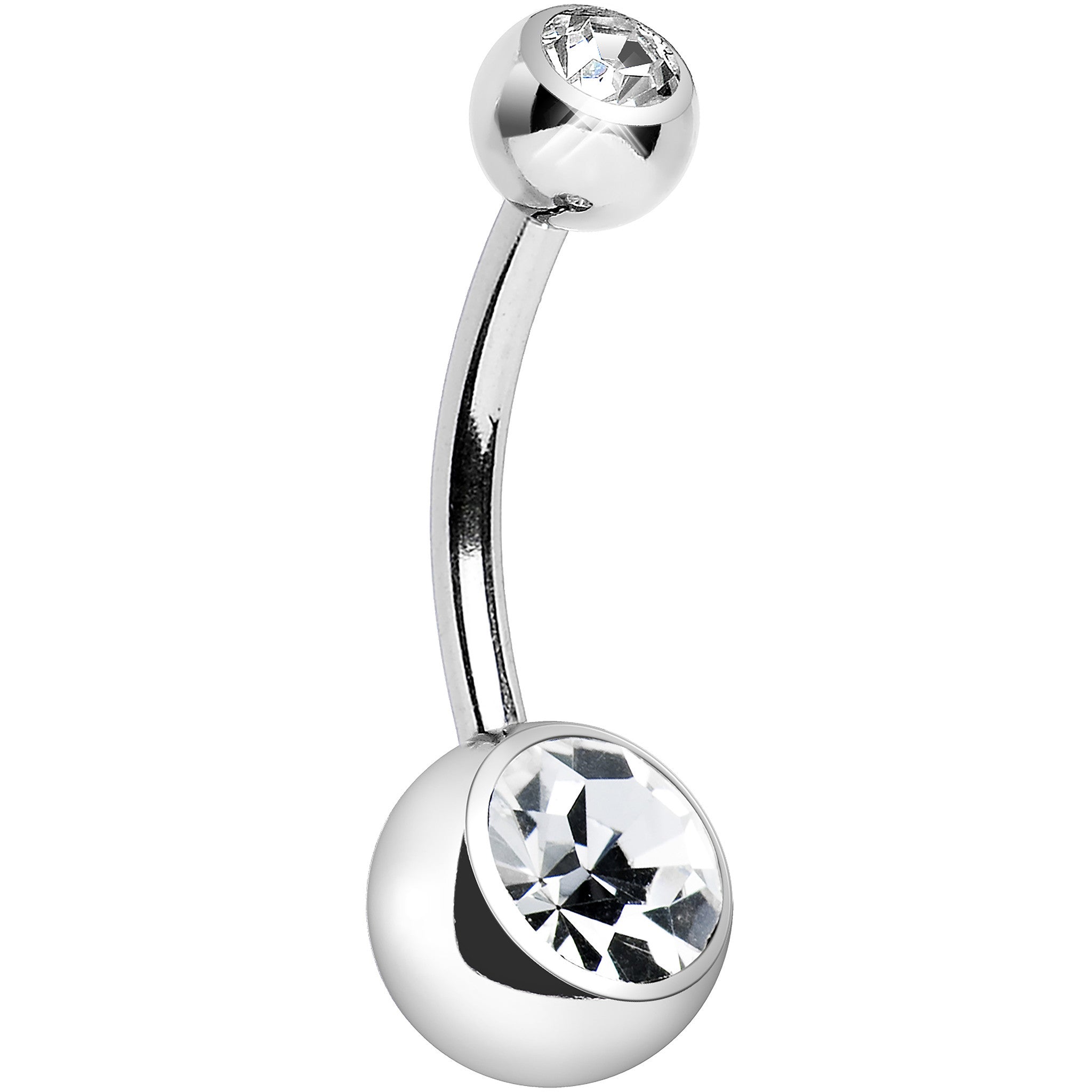 Internally Threaded Clear Double Gem Belly Ring 11mm