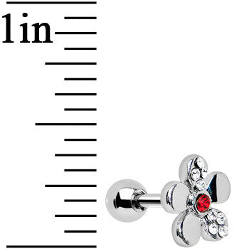 Red Crystalline Gem Bright Flower Cartilage Earring