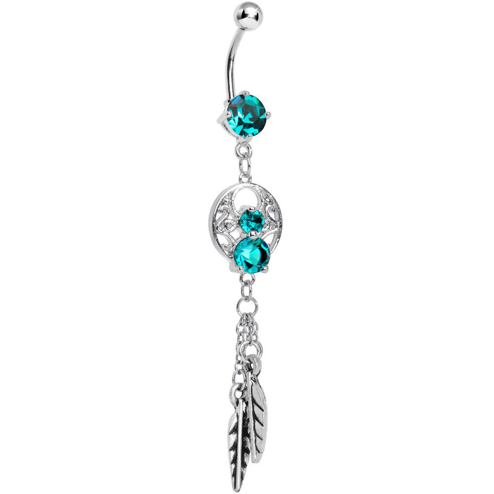 Enchanting Blue Zircon Gem Dangle Dreamcatcher Belly Ring