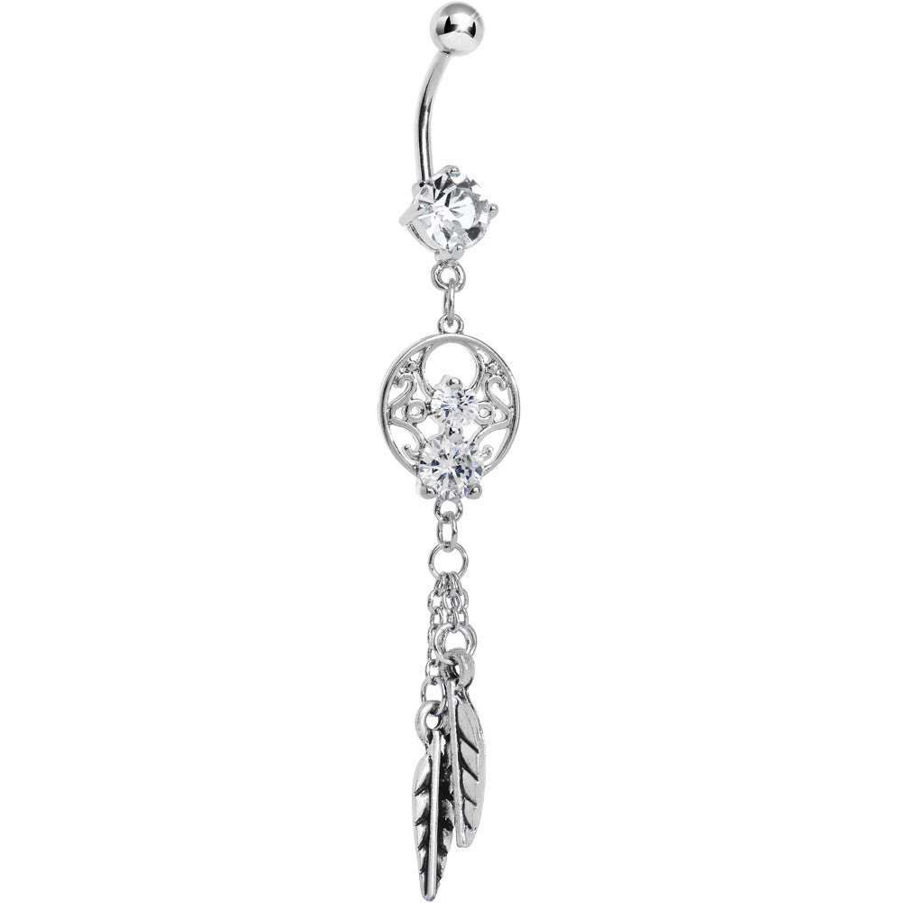 Enchanting Clear Gem Dangle Dreamcatcher Belly Ring