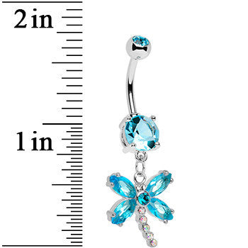 Aqua Gem Divine Dragonfly Dangle Belly Button Ring