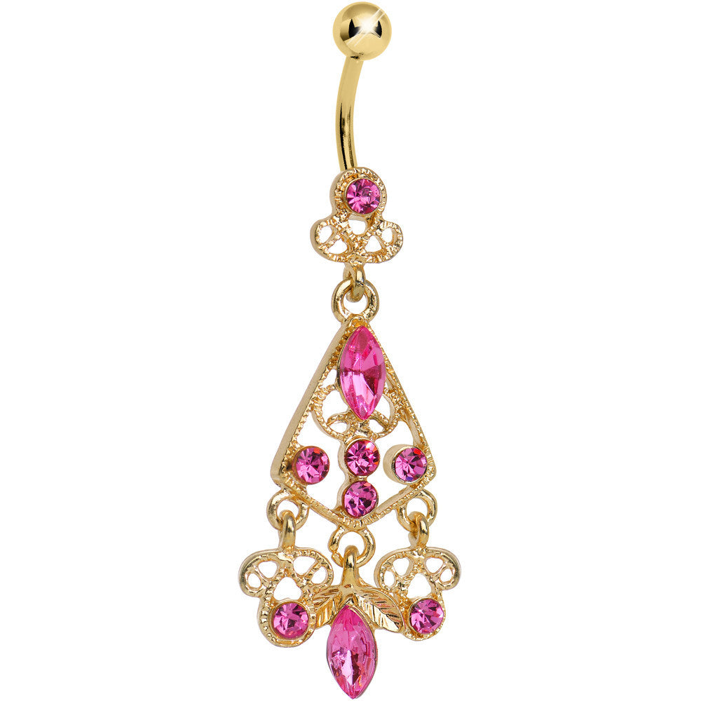 Gold Plated Luxurious Pink CZ Chandelier Belly Ring