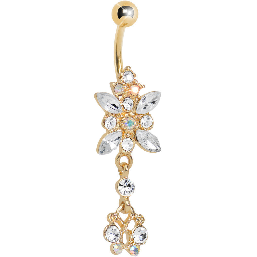 Gold Plated Clear Gem Dazzling Dangle Chandelier Belly Ring