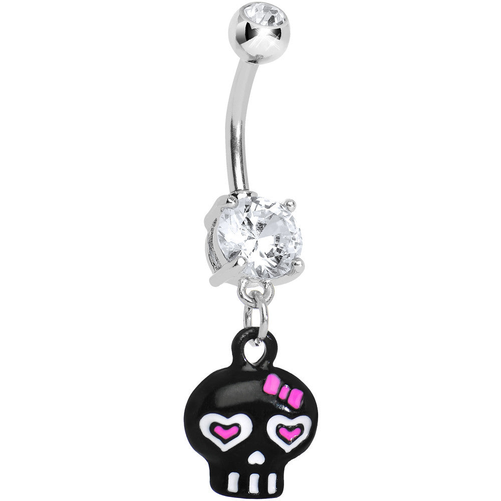 Clear Double Gem Lovely Rebel Skull Drop Belly Ring