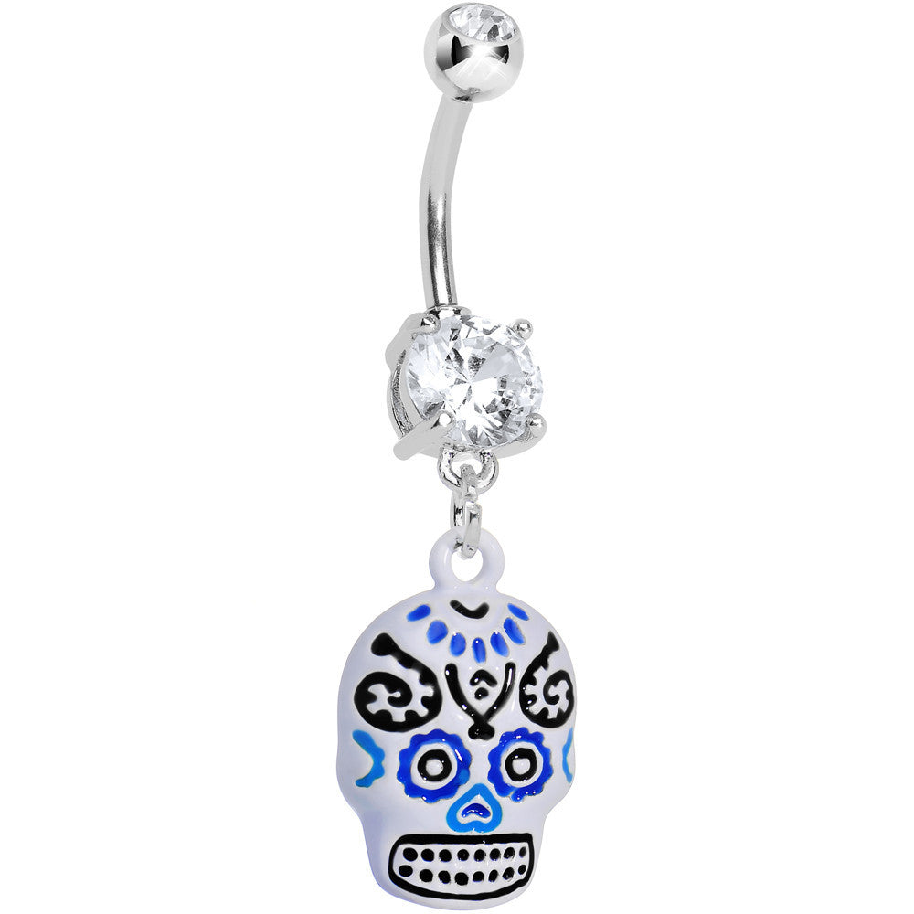 Double Clear Gem Day of the Dead Dangle Belly Ring