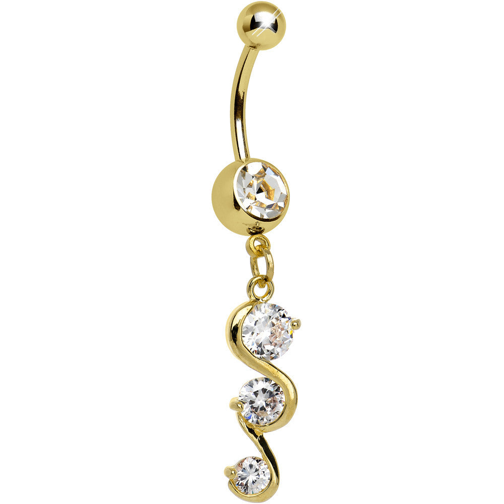Gold Plated Clear Gem Classy Curls Dangle Belly Ring