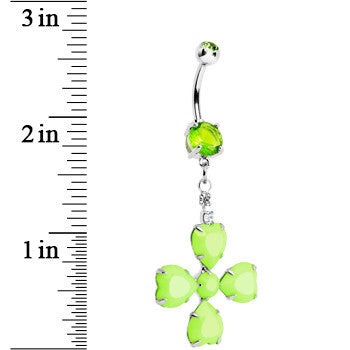 Light Green Gem Neon Four Leaf Clover Dangle Belly Ring