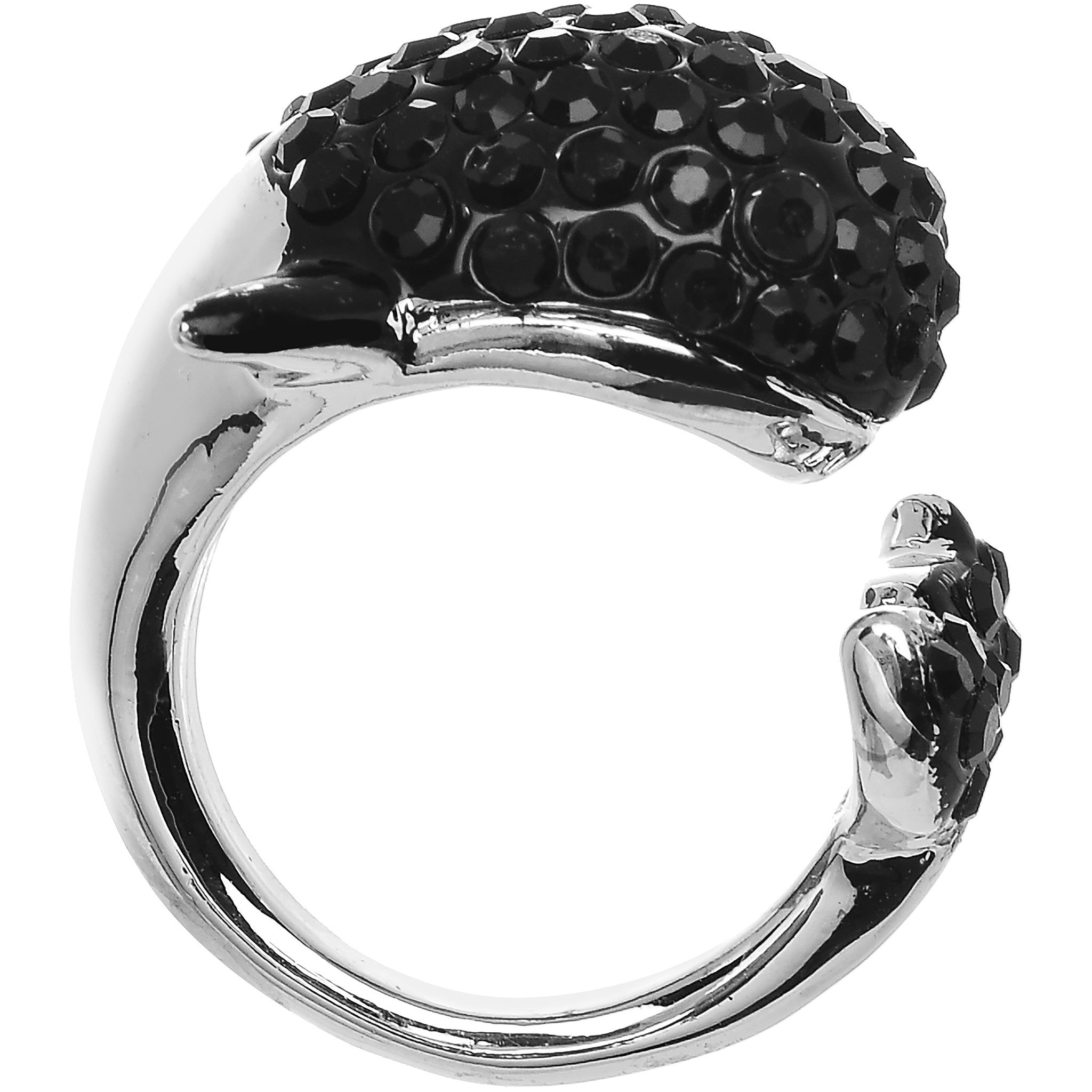 Size 7 Black Gem Silver Tone Paved Jumping Orca Ring