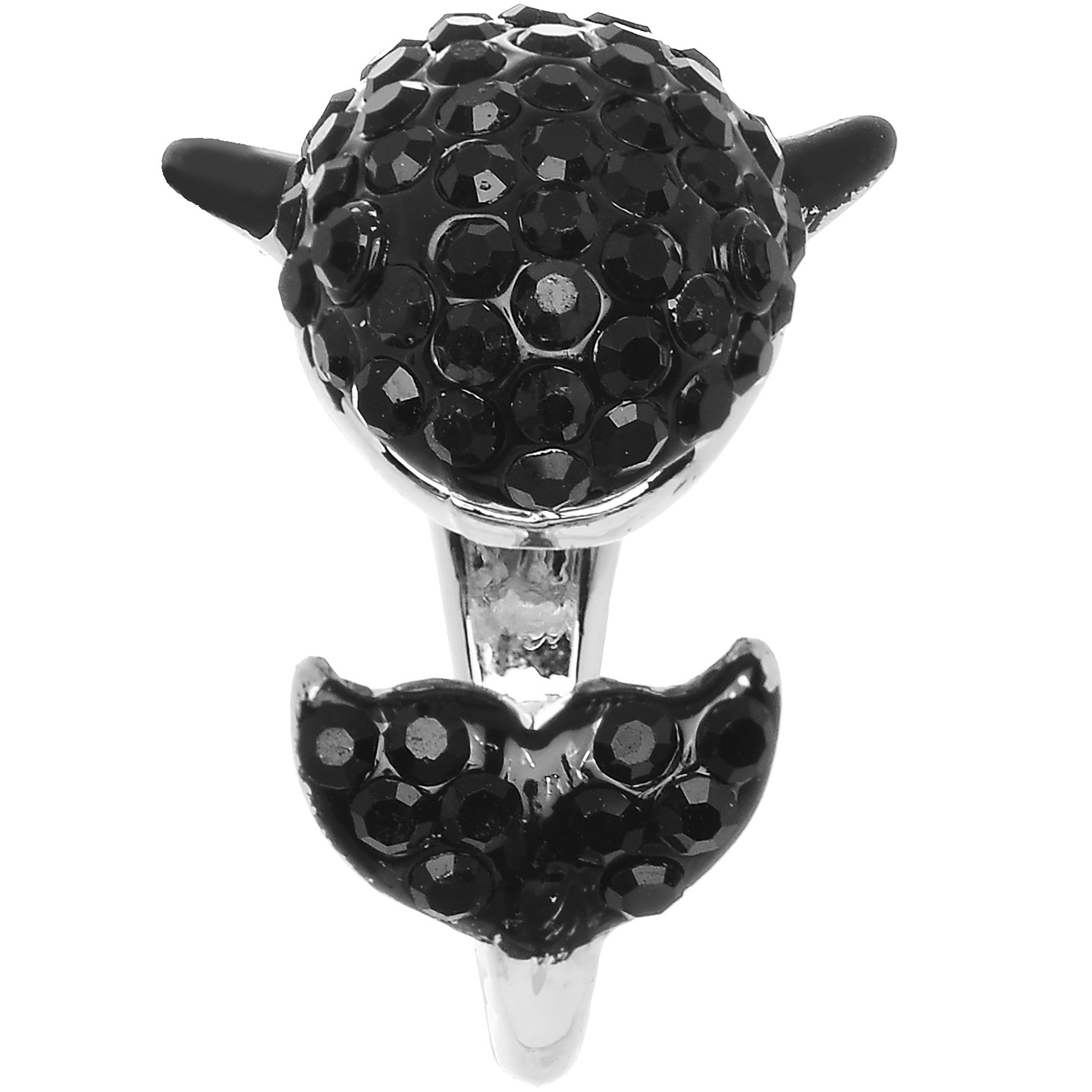 Size 7 Black Gem Silver Tone Paved Jumping Orca Ring