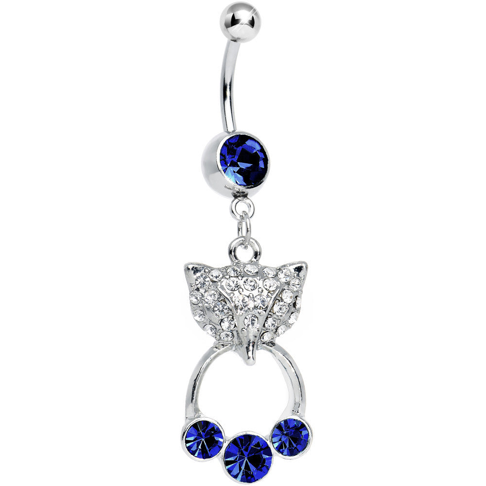 Sapphire Blue Gem Jeweled Foxy 3 Gem Dangle Belly Ring