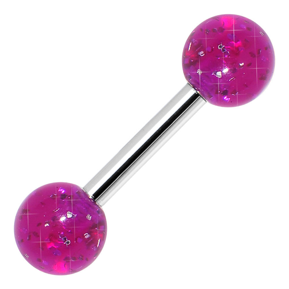 16G 1/4 Acrylic Magenta Magic Glitter Tragus Cartilage Barbell