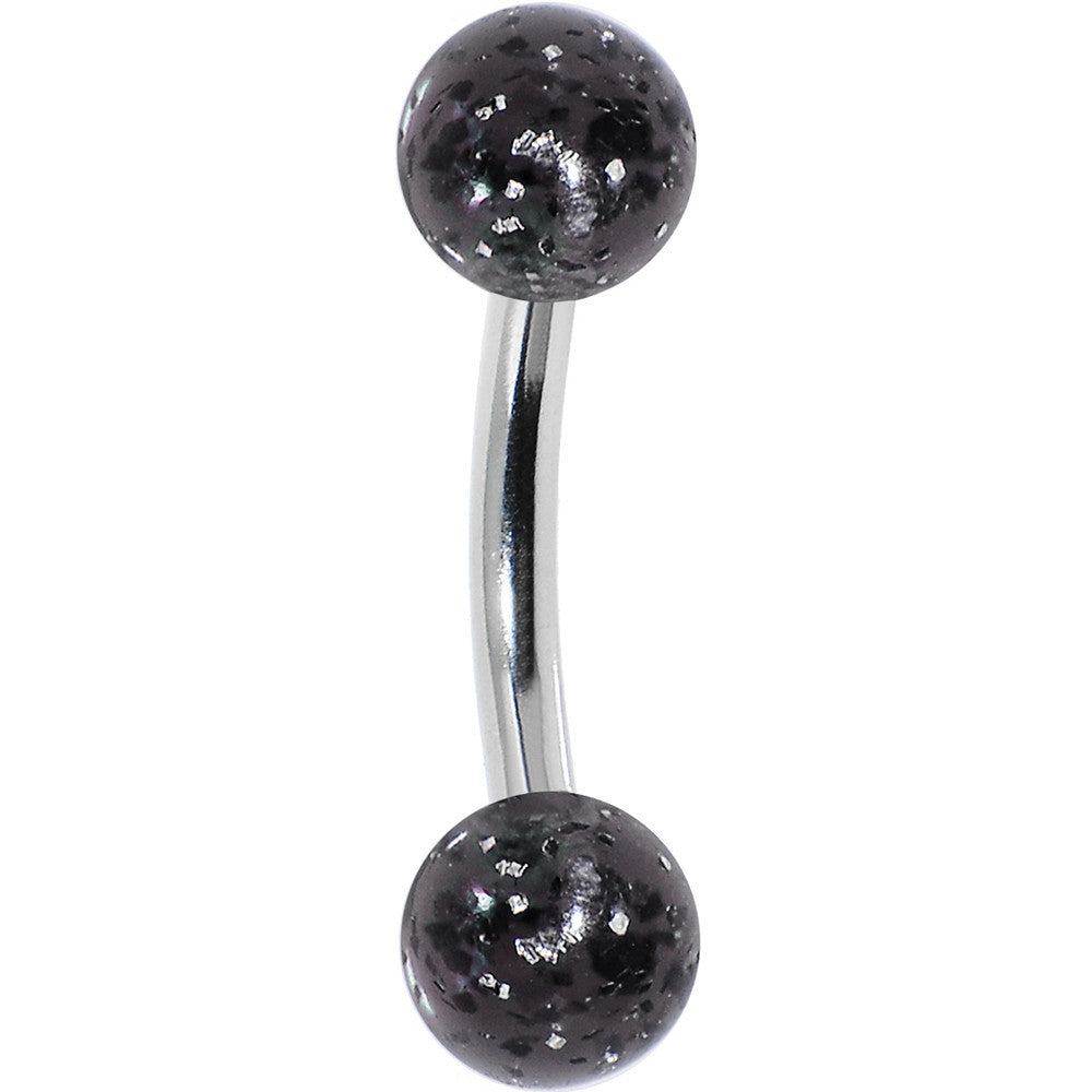 16 Gauge 1/4 Acrylic Black Glitter Rook Curved Barbell