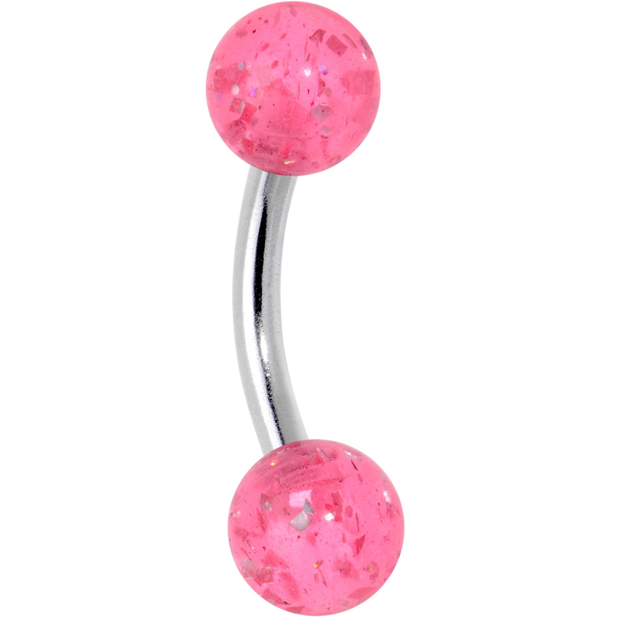 16 Gauge 1/4 Steel Acrylic Glitter Pink Curved Barbell