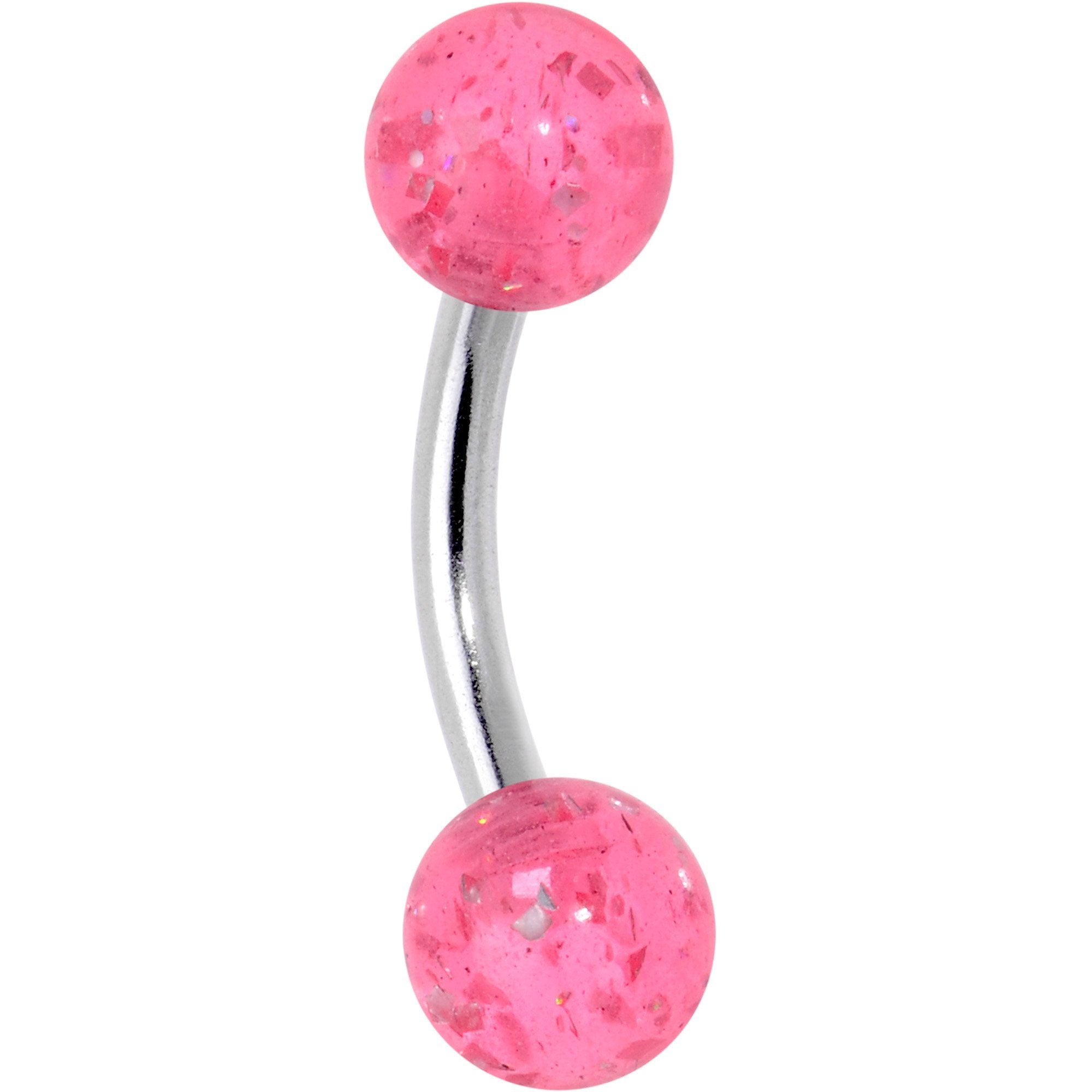 16G 1/4 Steel Acrylic Glitter Pink Curved Barbell