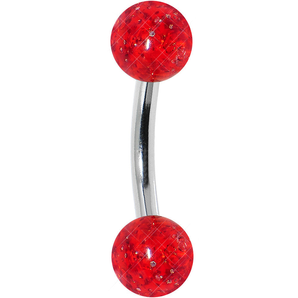 16G 1/4 Acrylic Red Glitter Rook Curved Barbell