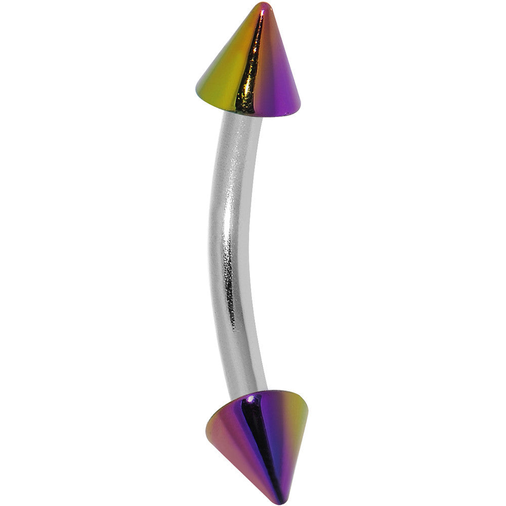 16 Gauge Metallic Acrylic Rainbow Spike Curved Eyebrow Ring