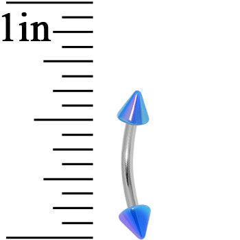 16G Metallic Acrylic Blue Spike Curved Eyebrow Ring