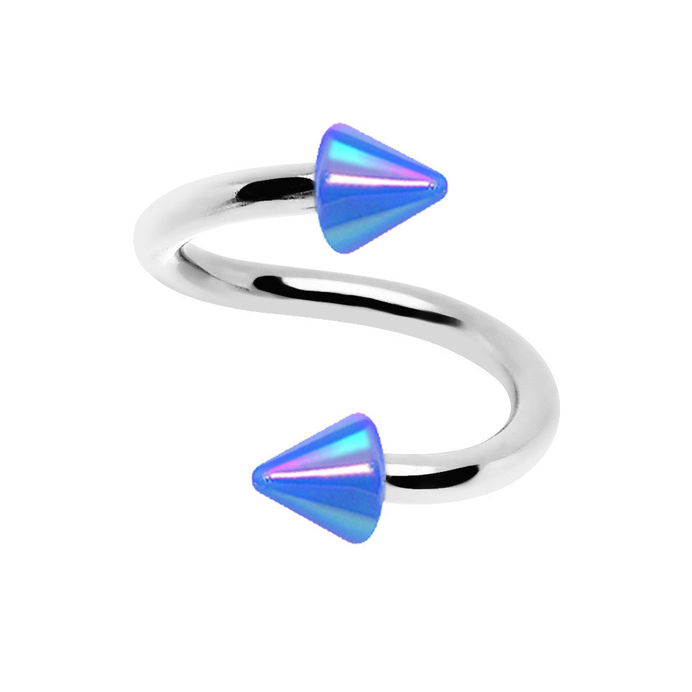 16 Gauge 5/16 Iridescent Blue Acrylic Cone Spiral Twister Ring