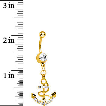 Crystalline Gem Gold Nautical Delight Anchor Dangle Belly Ring